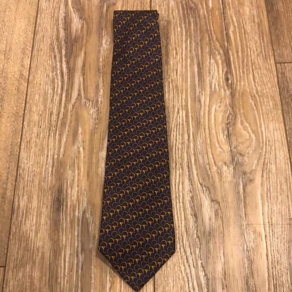 Gucci Made in Italy 100% Silk Tie Horse Bit Pattern Gold and Blue - Picture 1 of 8